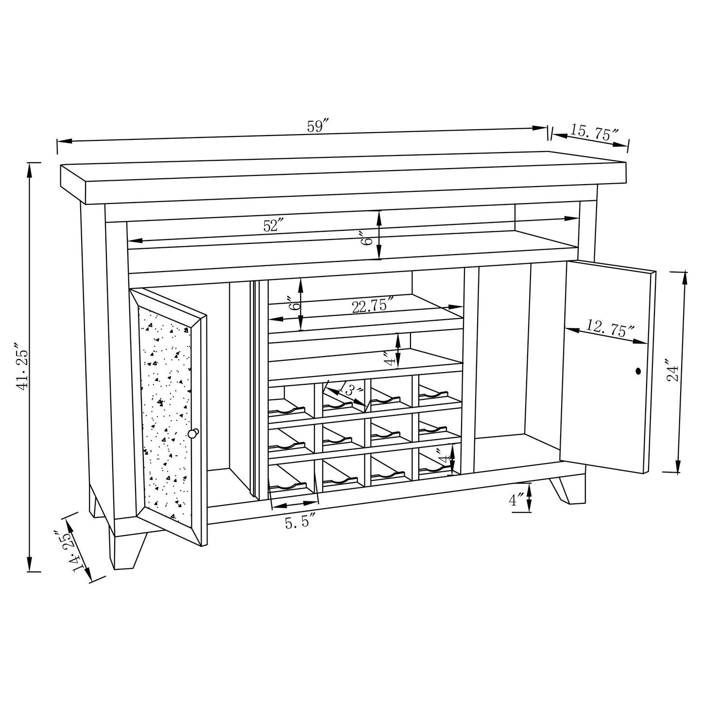 Melinda 2-door LED Mirrored Wine Storage Bar Cabinet Silver