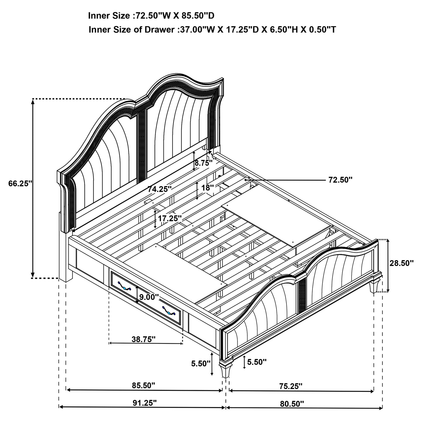 Evangeline California King LED Storage Panel Bed Silver Oak