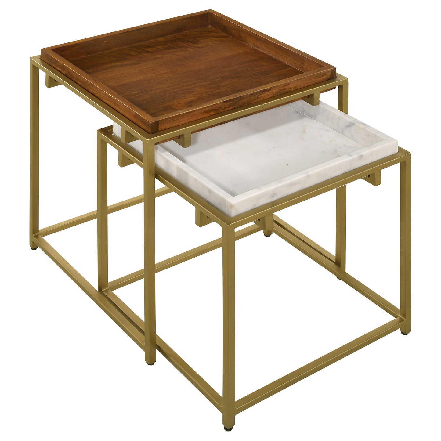 Bolden 2-Piece Wood and Marble Top Nesting Table Set Gold