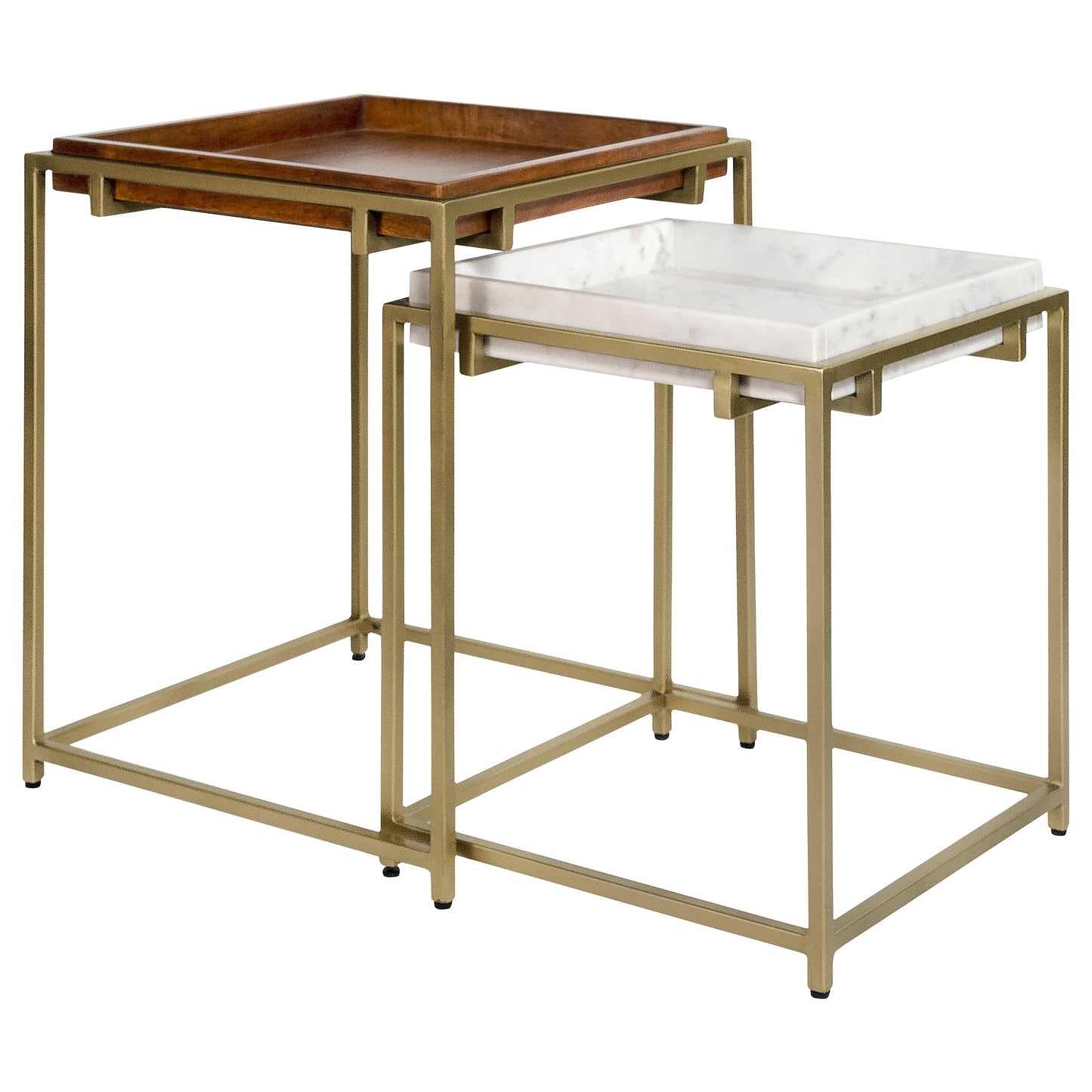 Bolden 2-Piece Wood and Marble Top Nesting Table Set Gold