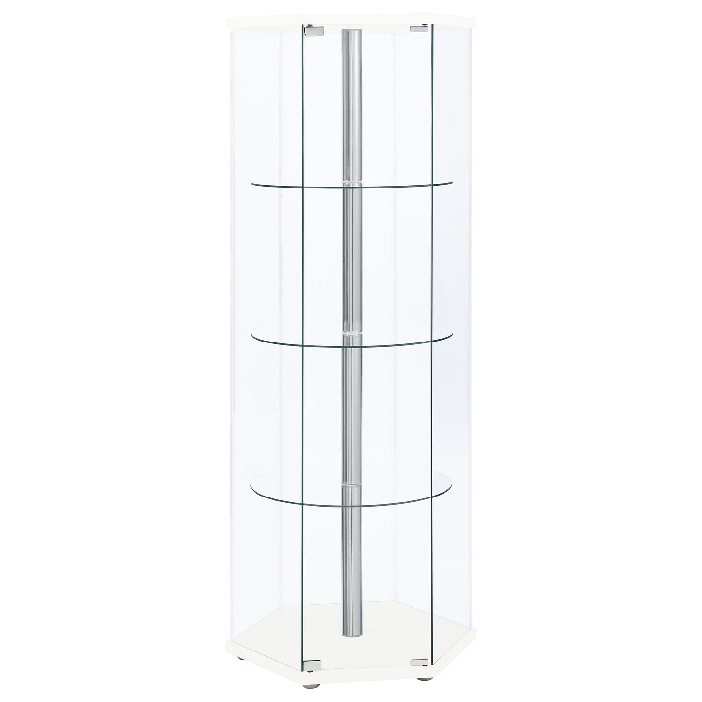 Zahavah 4-shelf Hexagonal Clear Glass Curio Cabinet White